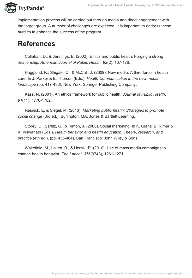 Implementation of a Public Health Campaign on STDS Among the Youth. Page 3