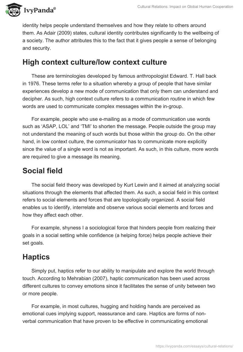 Cultural Relations: Impact on Global Human Cooperation. Page 2