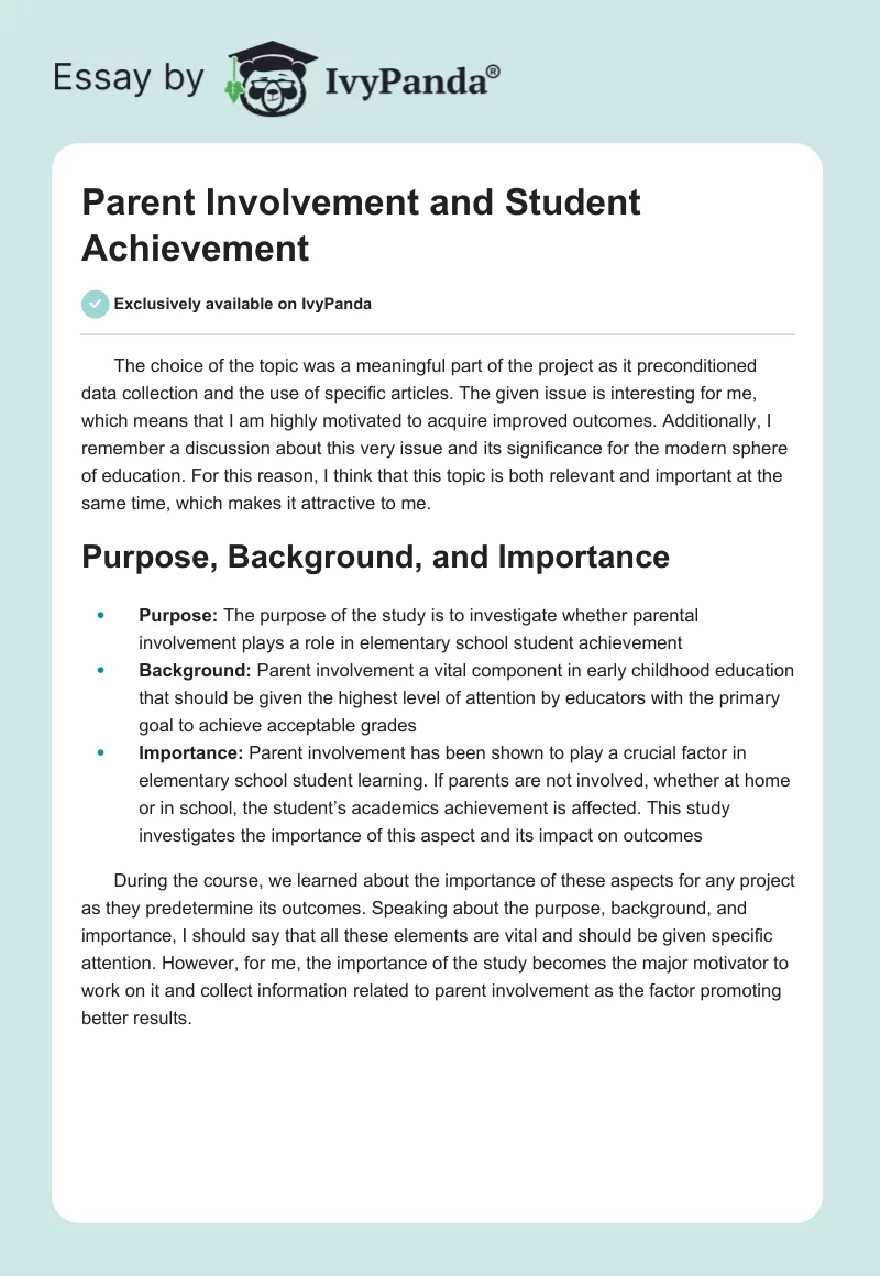 Parent Involvement and Student Achievement. Page 1