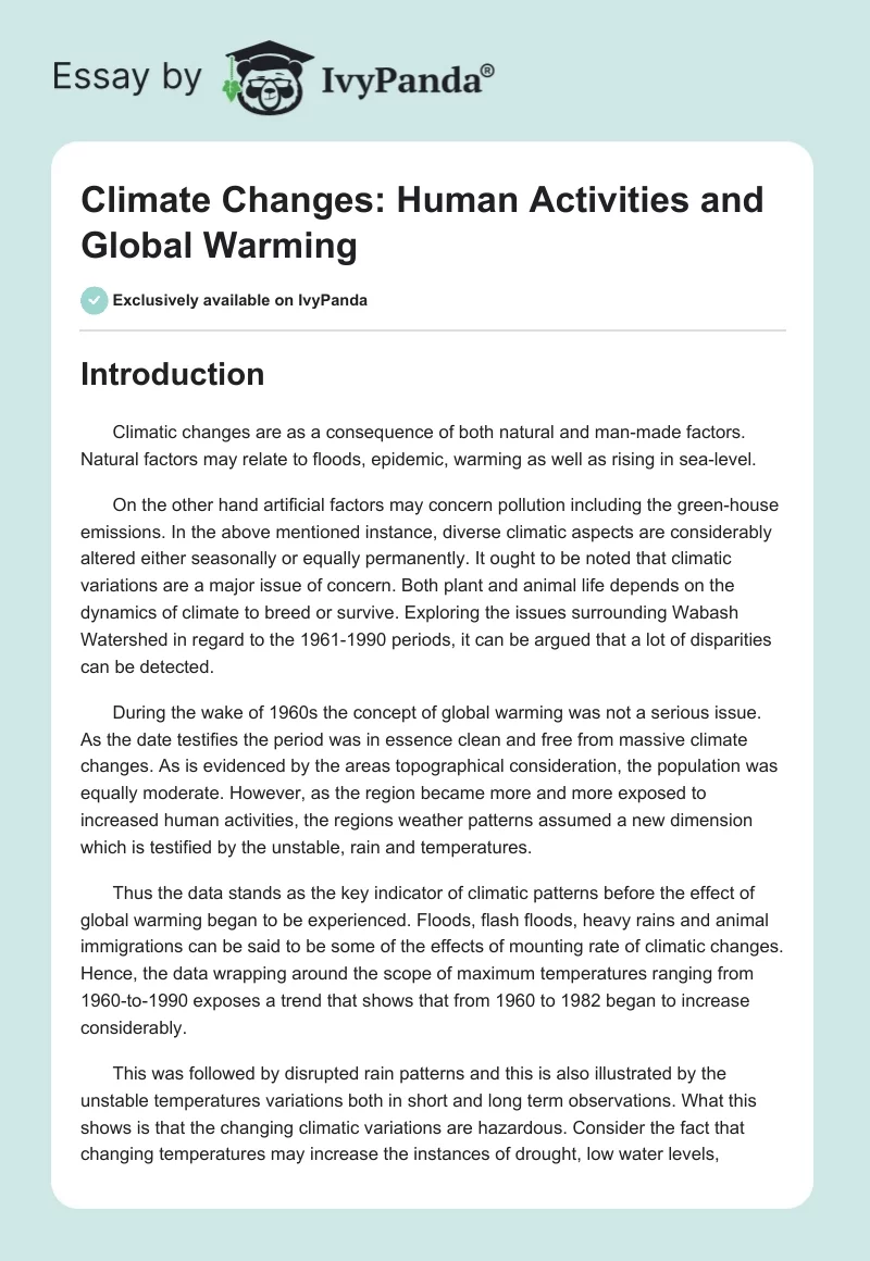 Climate Changes: Human Activities and Global Warming. Page 1
