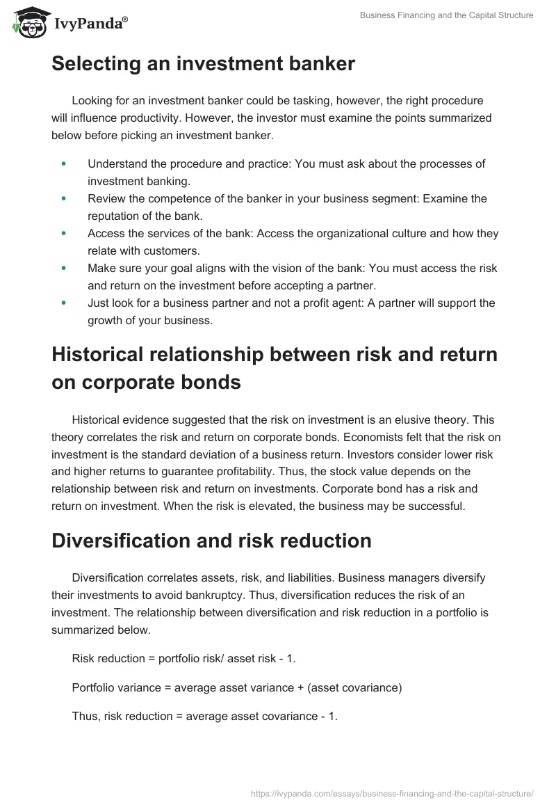 Business Financing and the Capital Structure. Page 2