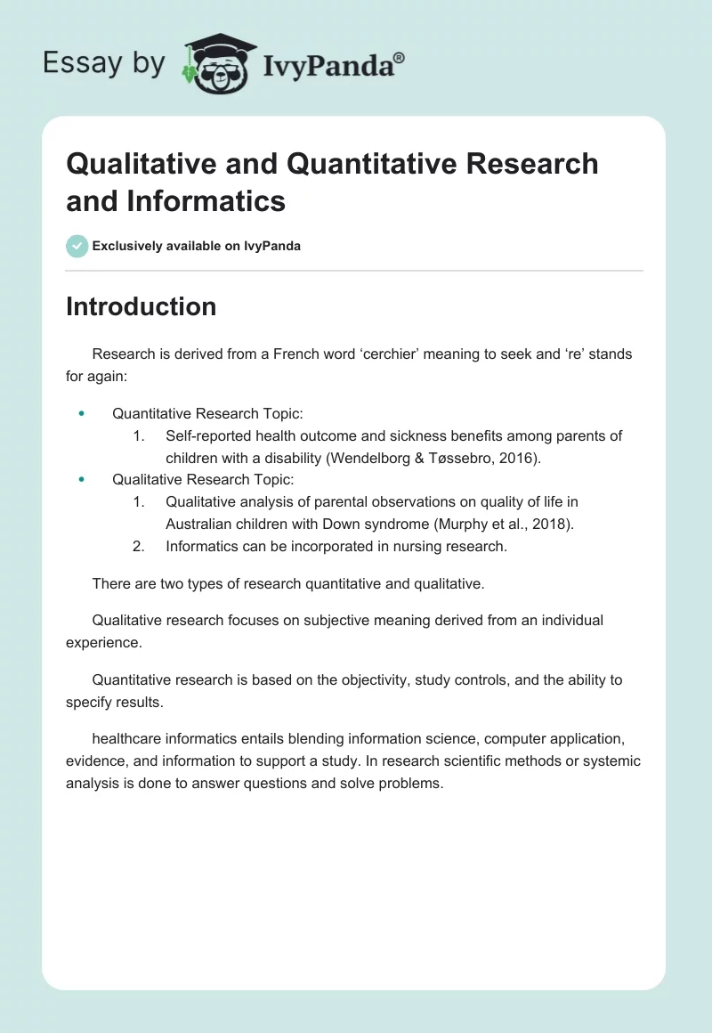 Qualitative and Quantitative Research and Informatics. Page 1