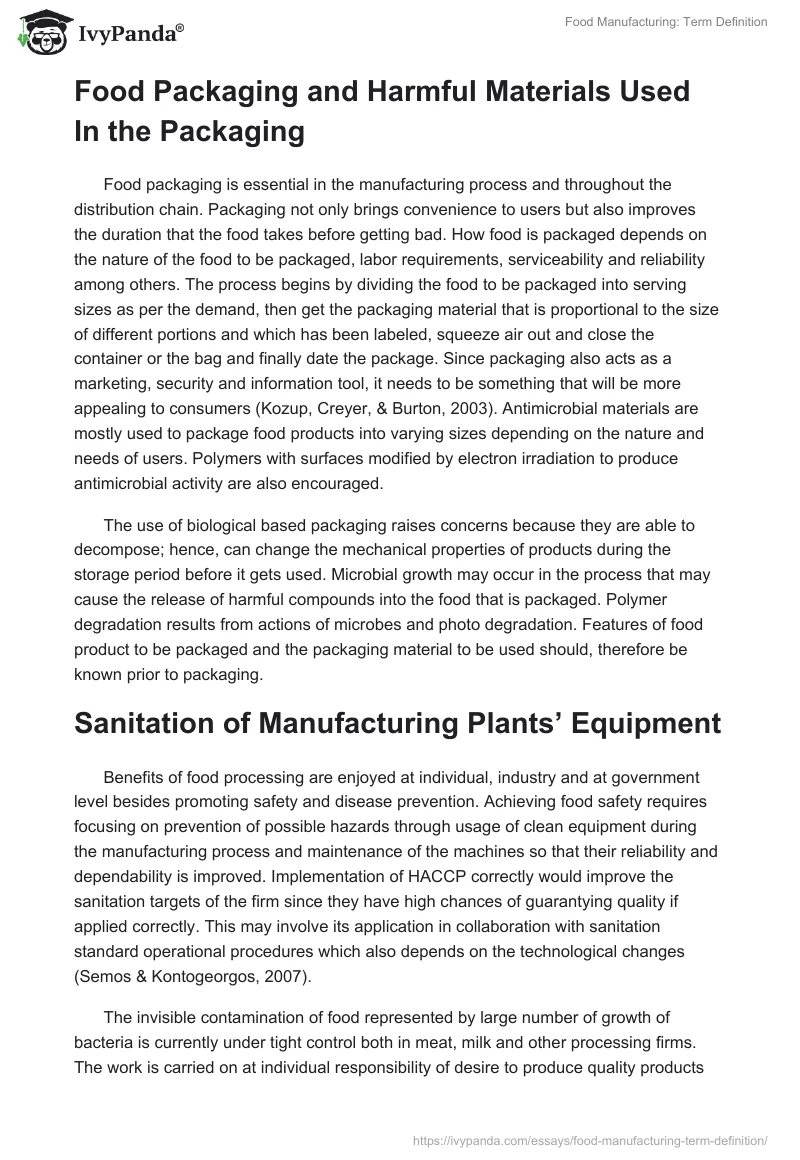 Food Manufacturing: Term Definition. Page 4