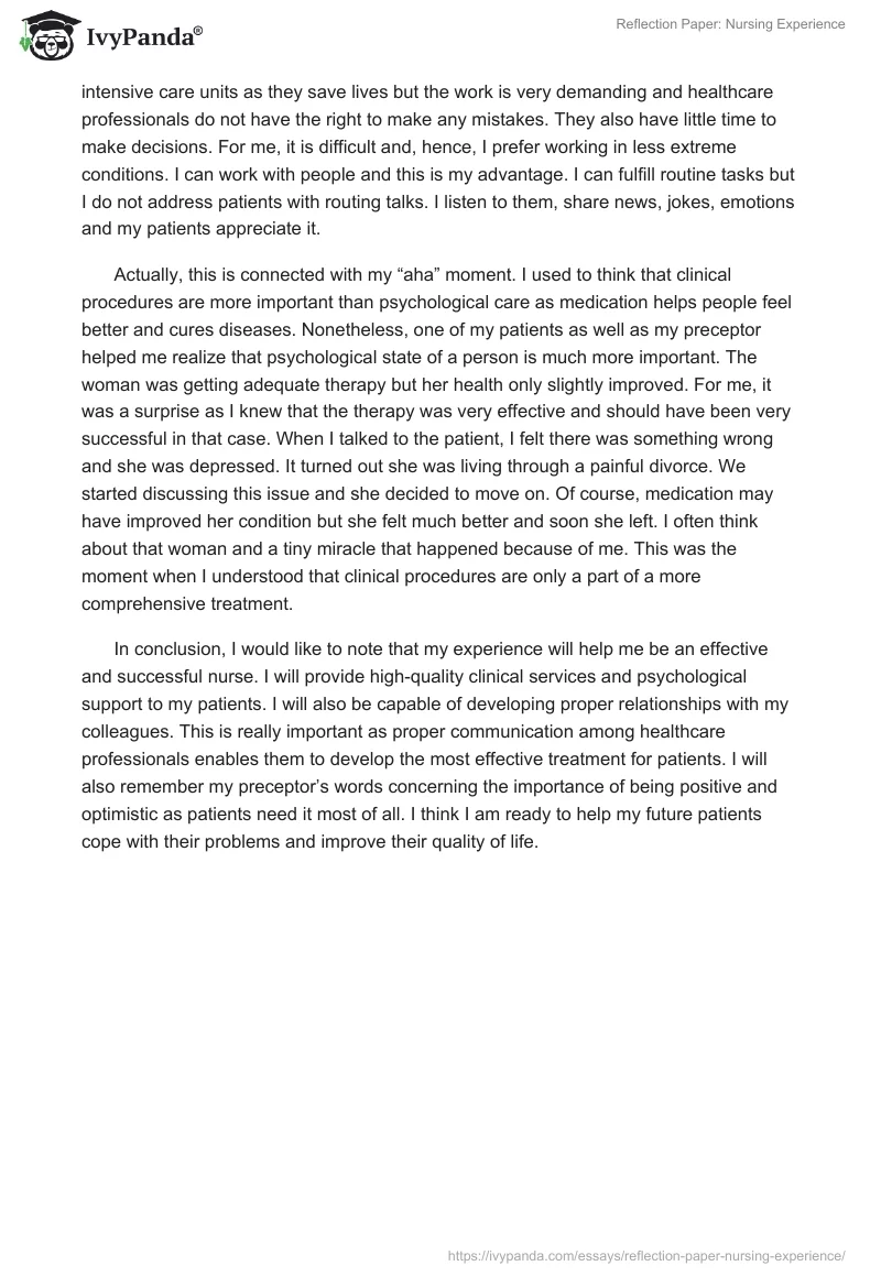 Reflection Paper: Nursing Experience. Page 2