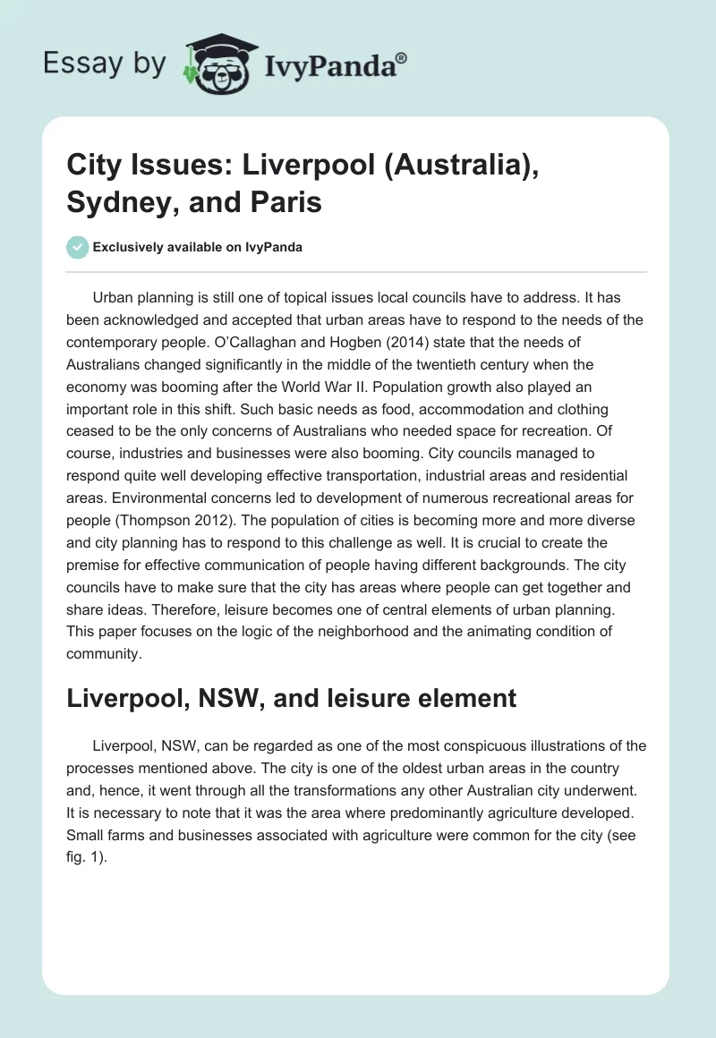 City Issues: Liverpool (Australia), Sydney, and Paris. Page 1