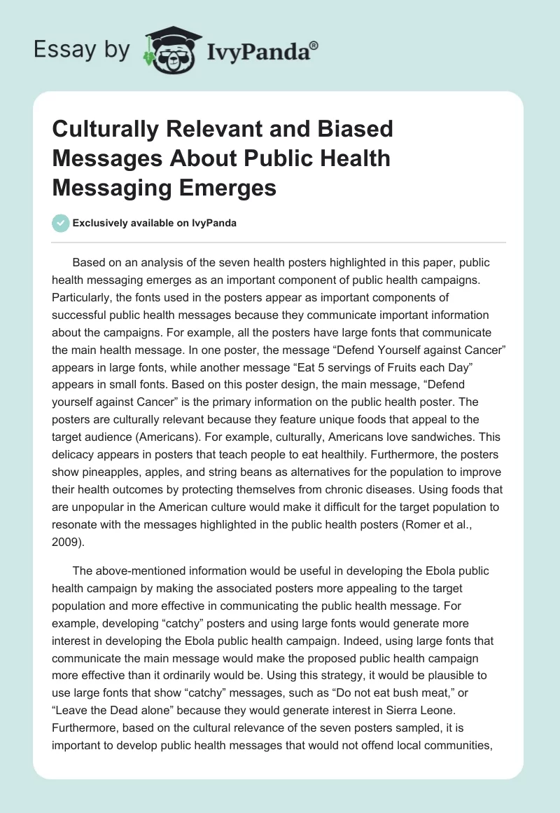 Culturally Relevant and Biased Messages About Public Health Messaging Emerges. Page 1