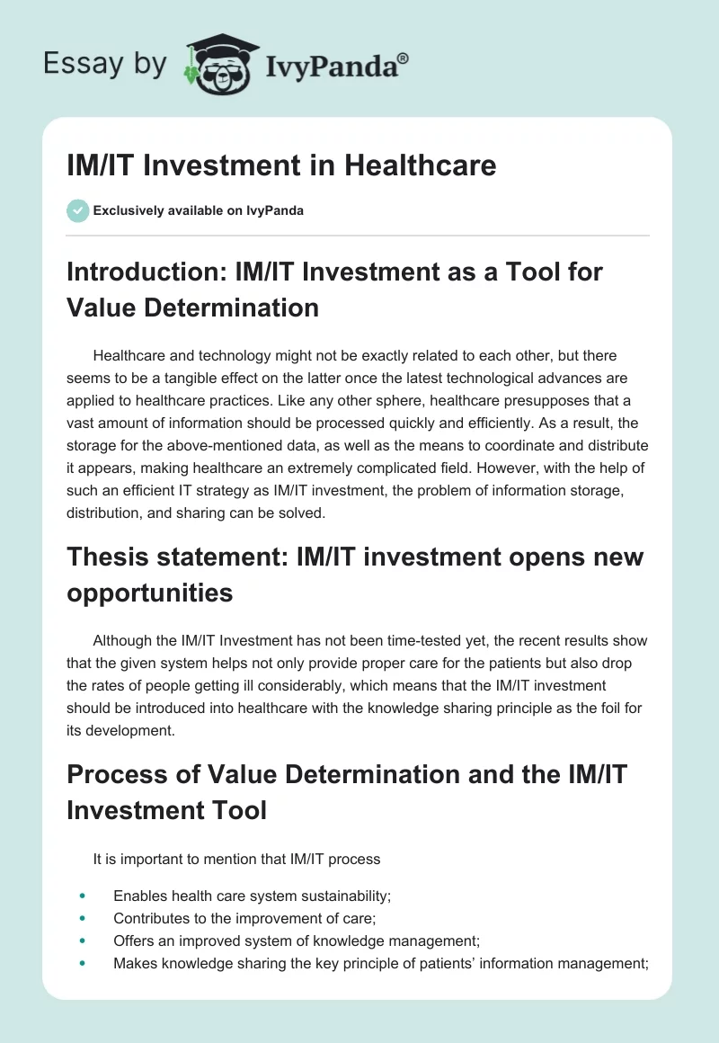 IM/IT Investment in Healthcare. Page 1