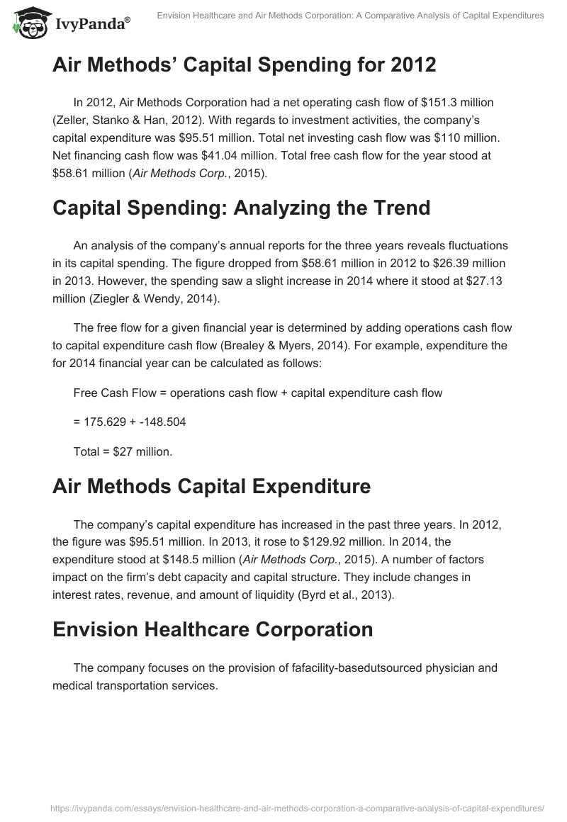 Envision Healthcare and Air Methods Corporation: A Comparative Analysis of Capital Expenditures. Page 2