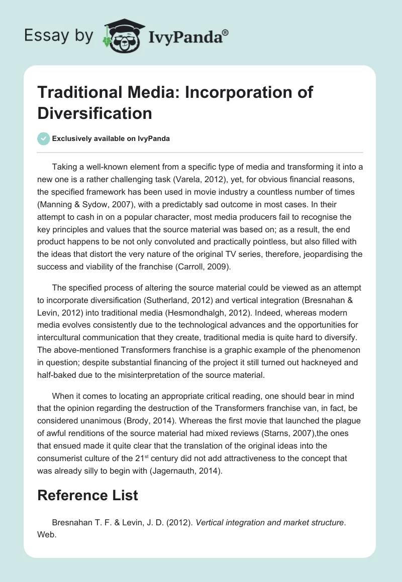Traditional Media: Incorporation of Diversification. Page 1