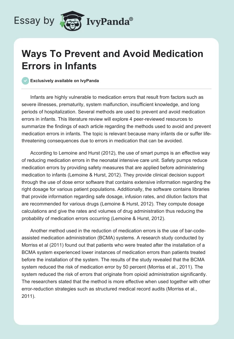 Ways To Prevent and Avoid Medication Errors in Infants. Page 1