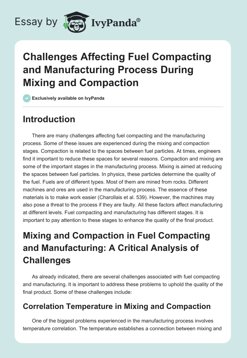 Challenges Affecting Fuel Compacting and Manufacturing Process During Mixing and Compaction. Page 1