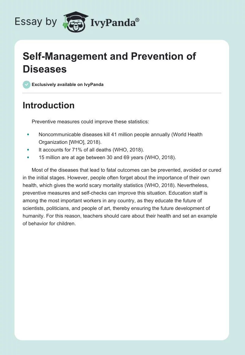 Self-Management and Prevention of Diseases. Page 1