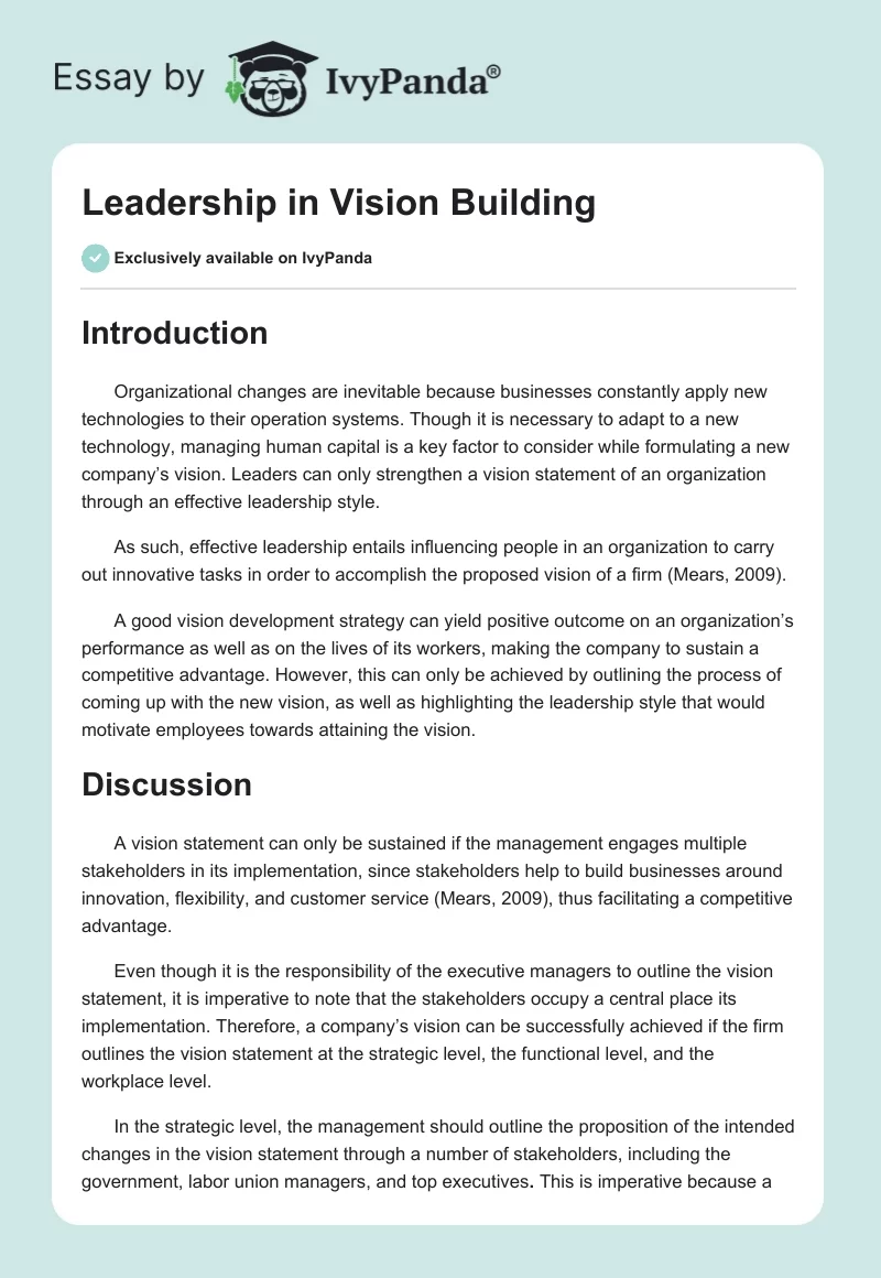 Leadership in Vision Building. Page 1