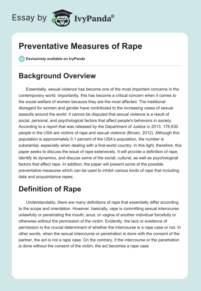 Preventative Measures of Rape. Page 1