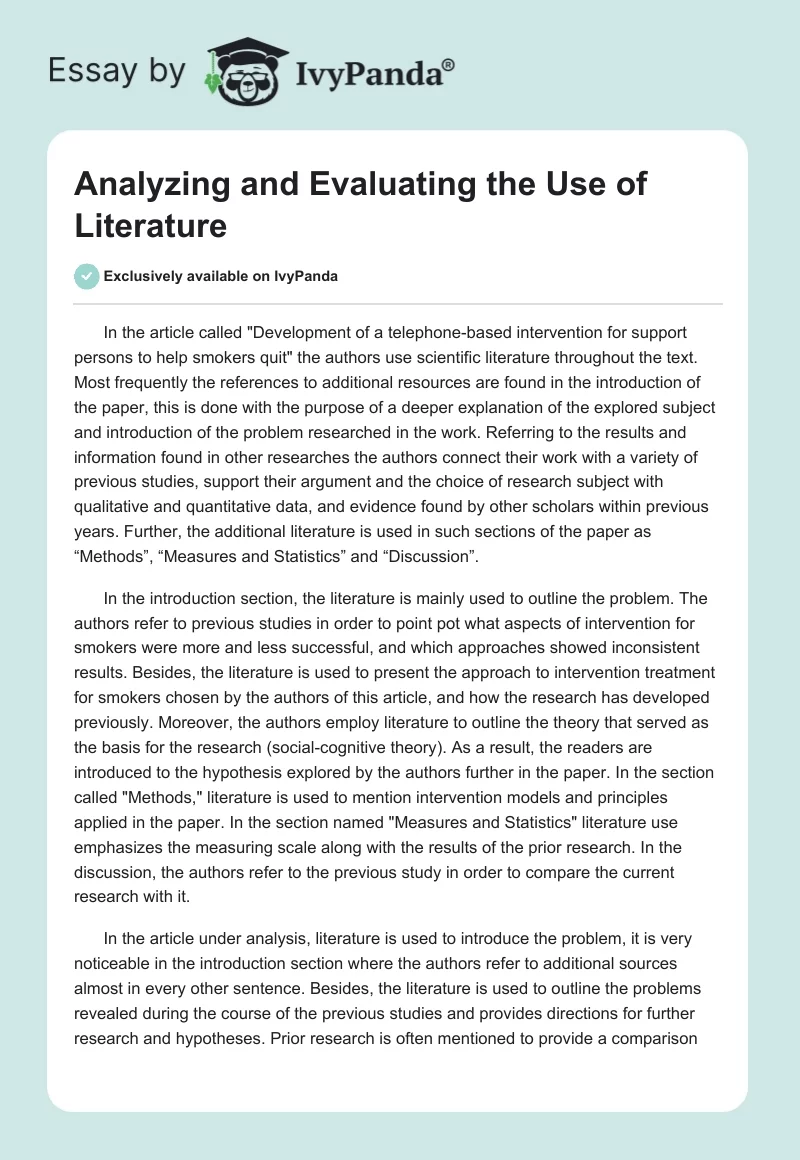 Analyzing and Evaluating the Use of Literature. Page 1