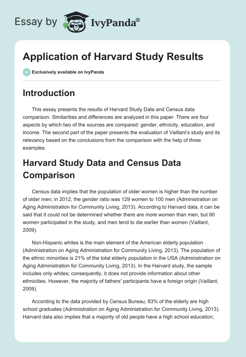 Application of Harvard Study Results. Page 1