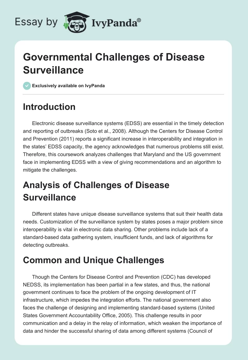 Governmental Challenges of Disease Surveillance. Page 1