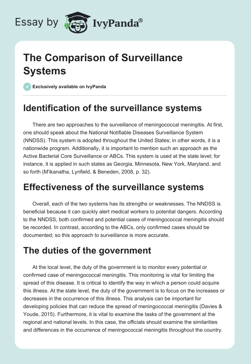 The Comparison of Surveillance Systems. Page 1