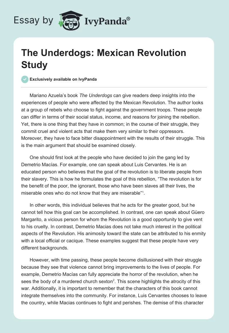 "The Underdogs": Mexican Revolution Study. Page 1