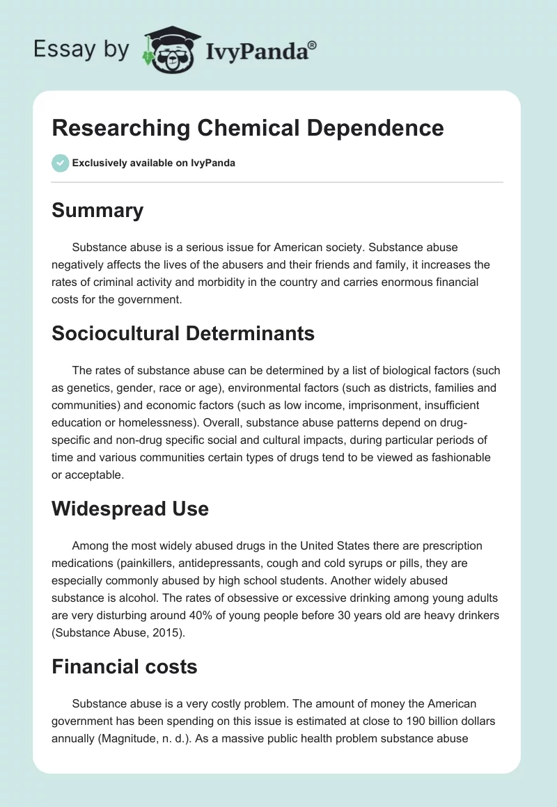 Researching Chemical Dependence. Page 1