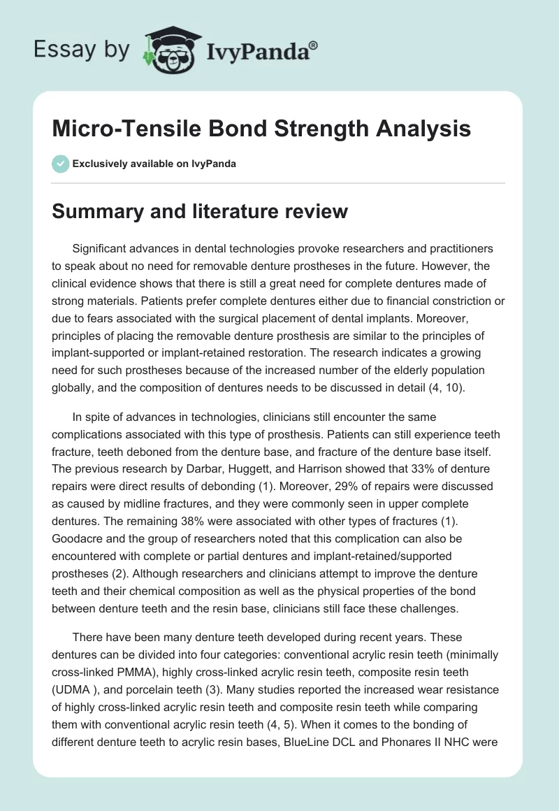 Micro-Tensile Bond Strength Analysis. Page 1