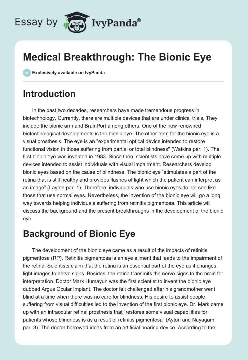 Medical Breakthrough: The Bionic Eye. Page 1