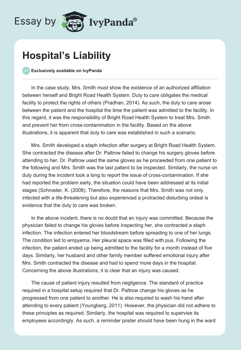 Hospital’s Liability. Page 1