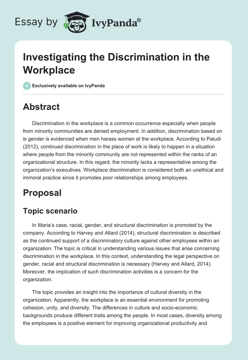 Investigating the Discrimination in the Workplace. Page 1
