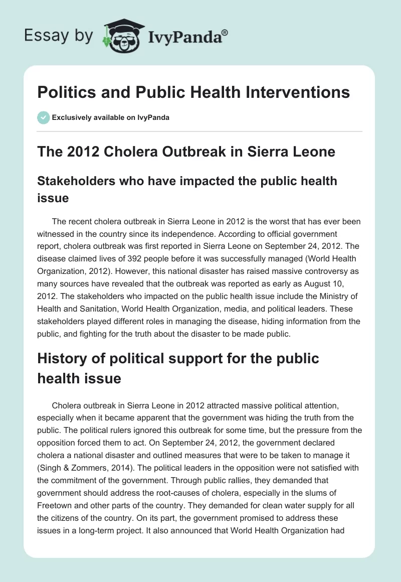 Politics and Public Health Interventions. Page 1