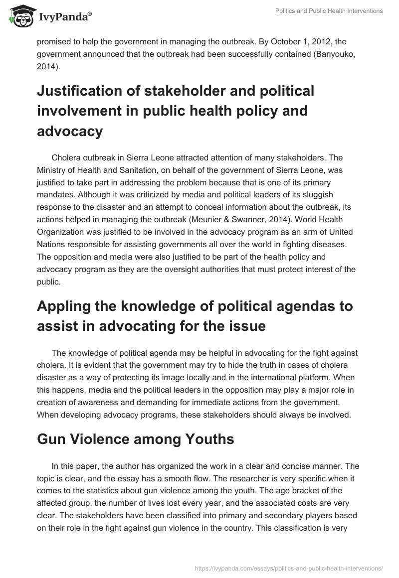 Politics and Public Health Interventions. Page 2