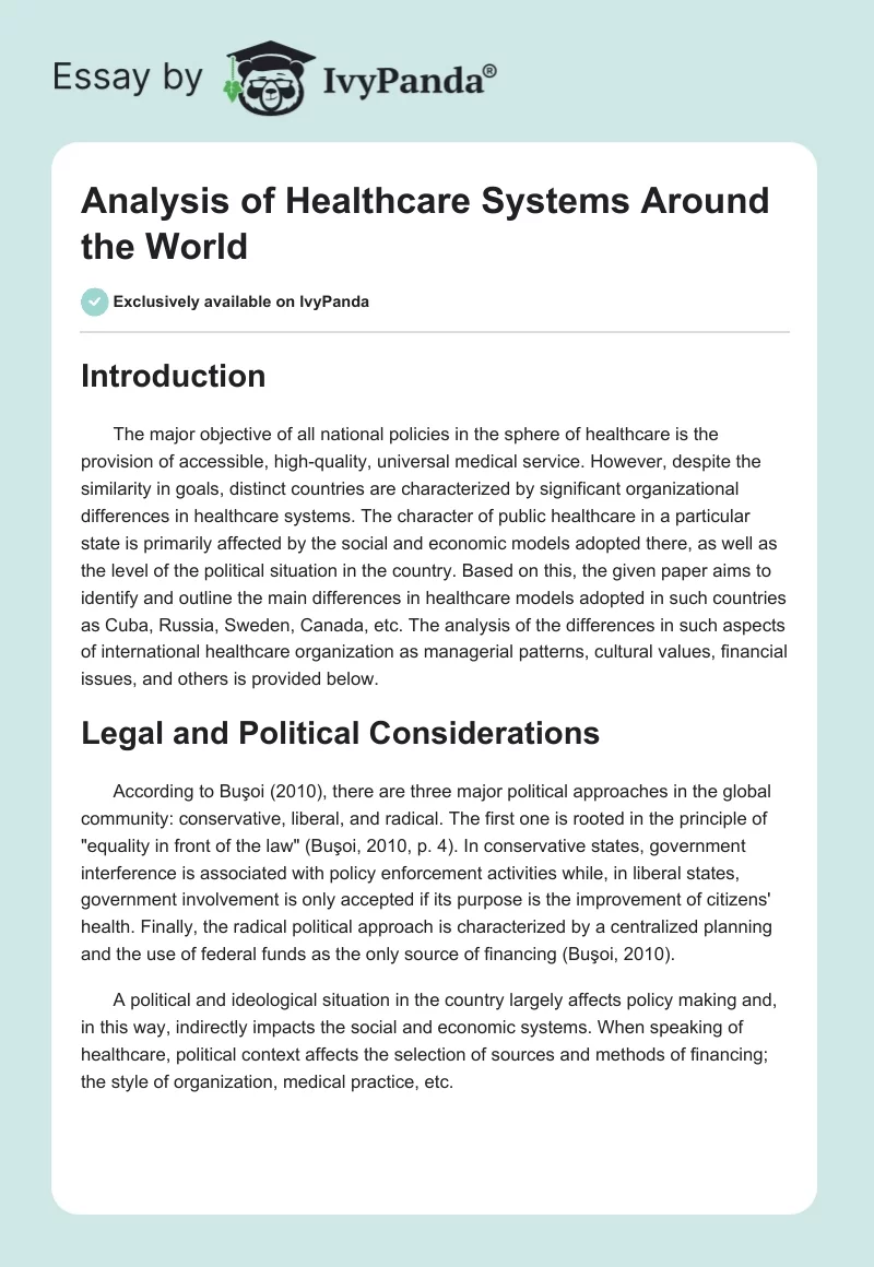 Analysis of Healthcare Systems Around the World. Page 1