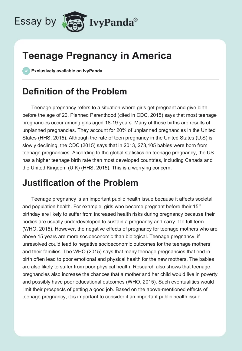 Teenage Pregnancy in America. Page 1