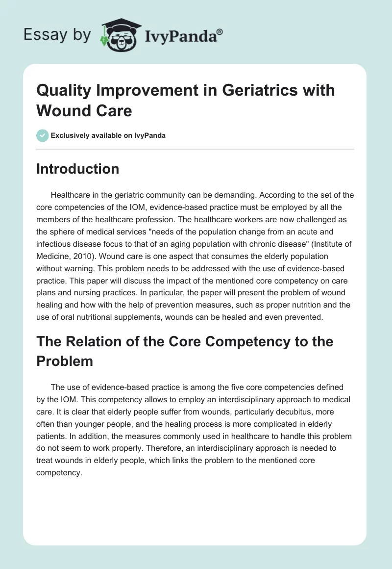 Quality Improvement in Geriatrics with Wound Care. Page 1