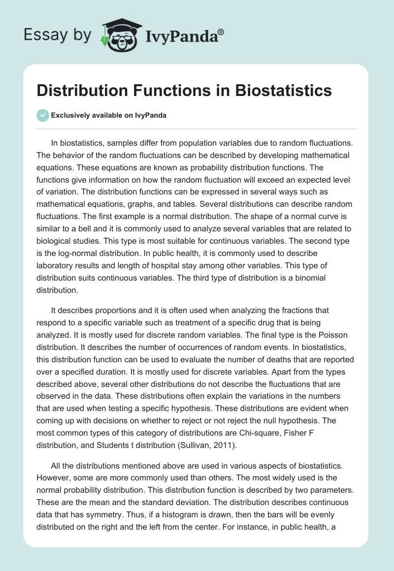 Distribution Functions in Biostatistics. Page 1
