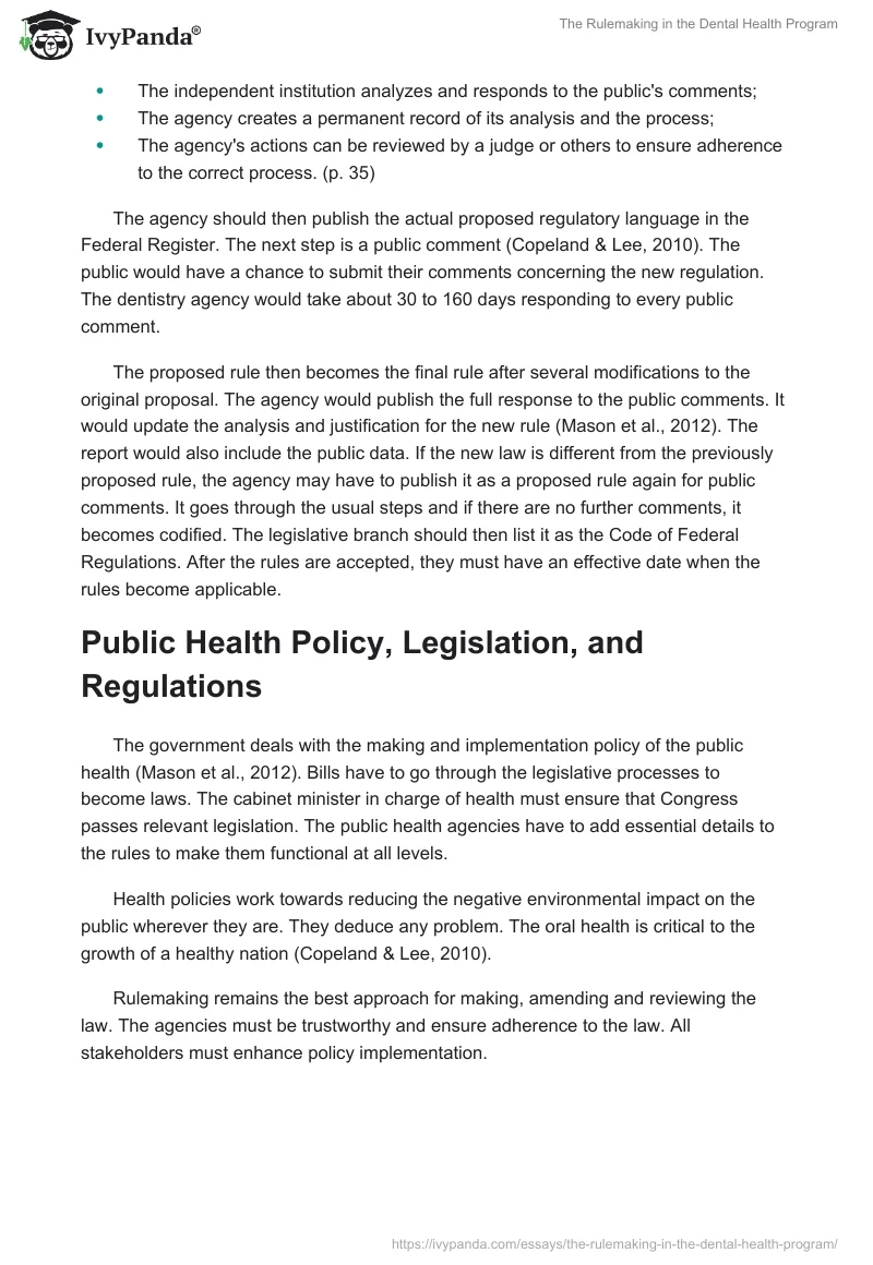 The Rulemaking in the Dental Health Program. Page 2