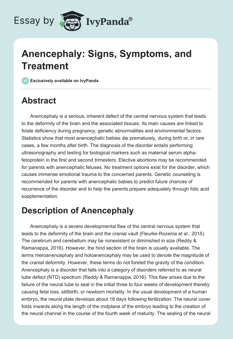 Anencephaly: Signs, Symptoms, and Treatment. Page 1