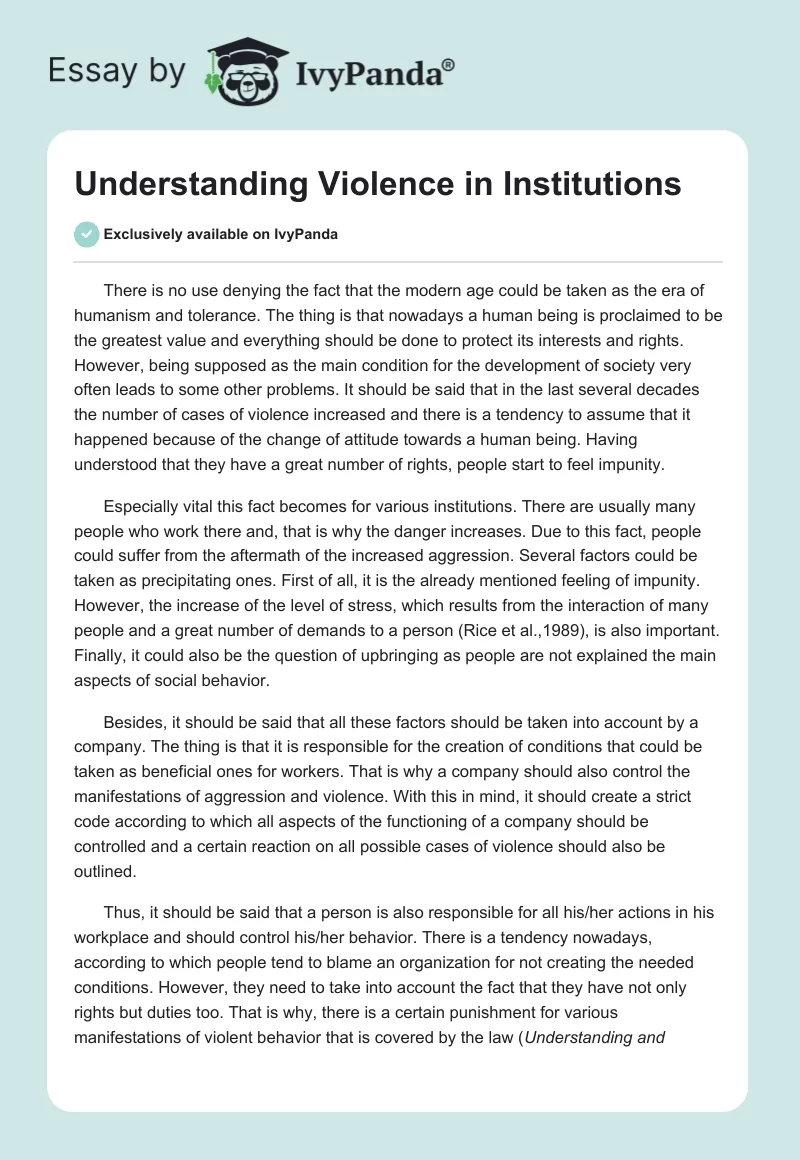 Understanding Violence in Institutions. Page 1