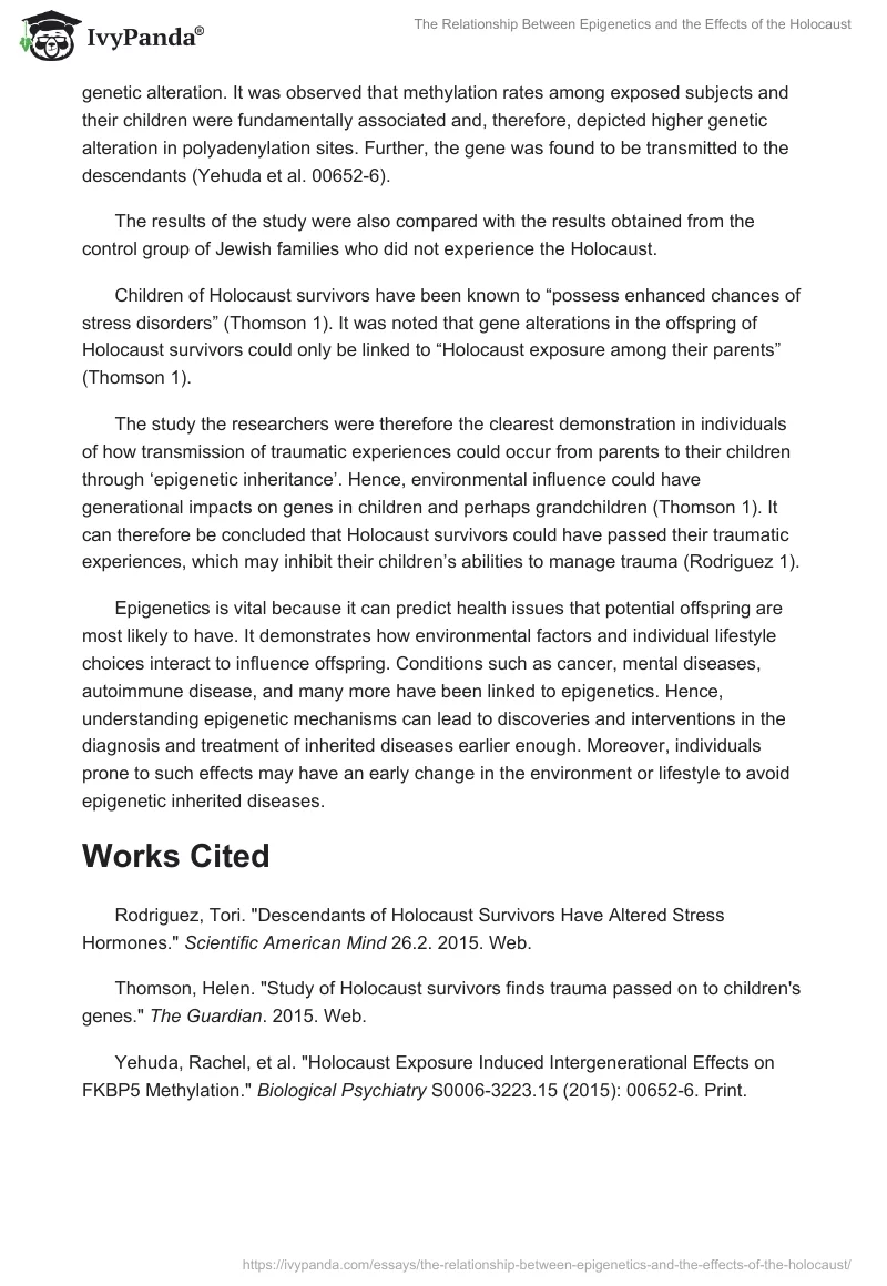 The Relationship Between Epigenetics and the Effects of the Holocaust. Page 2