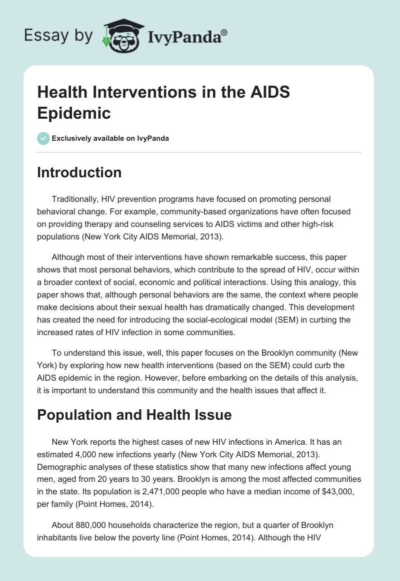 Health Interventions in the AIDS Epidemic. Page 1