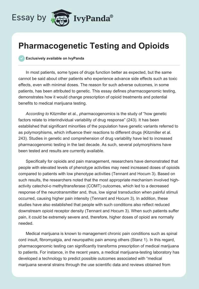 Pharmacogenetic Testing and Opioids. Page 1
