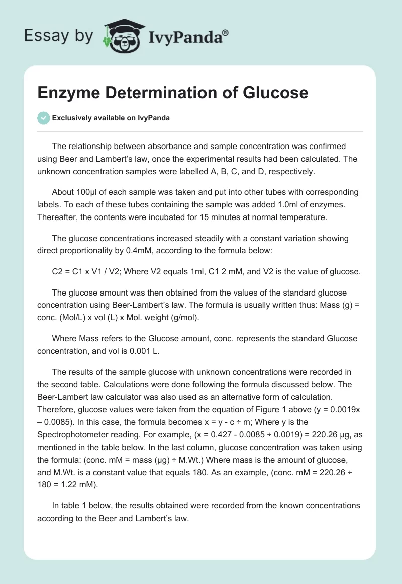 Enzyme Determination of Glucose. Page 1