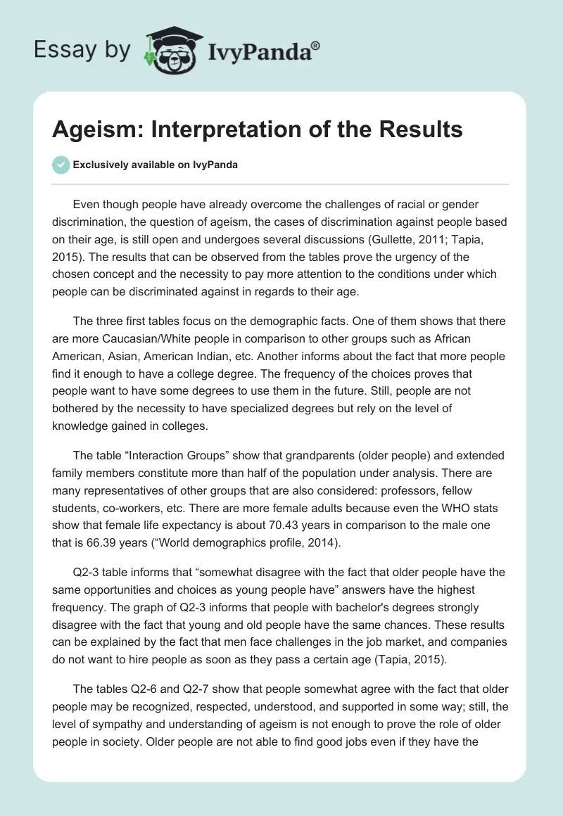 Ageism: Interpretation of the Results. Page 1