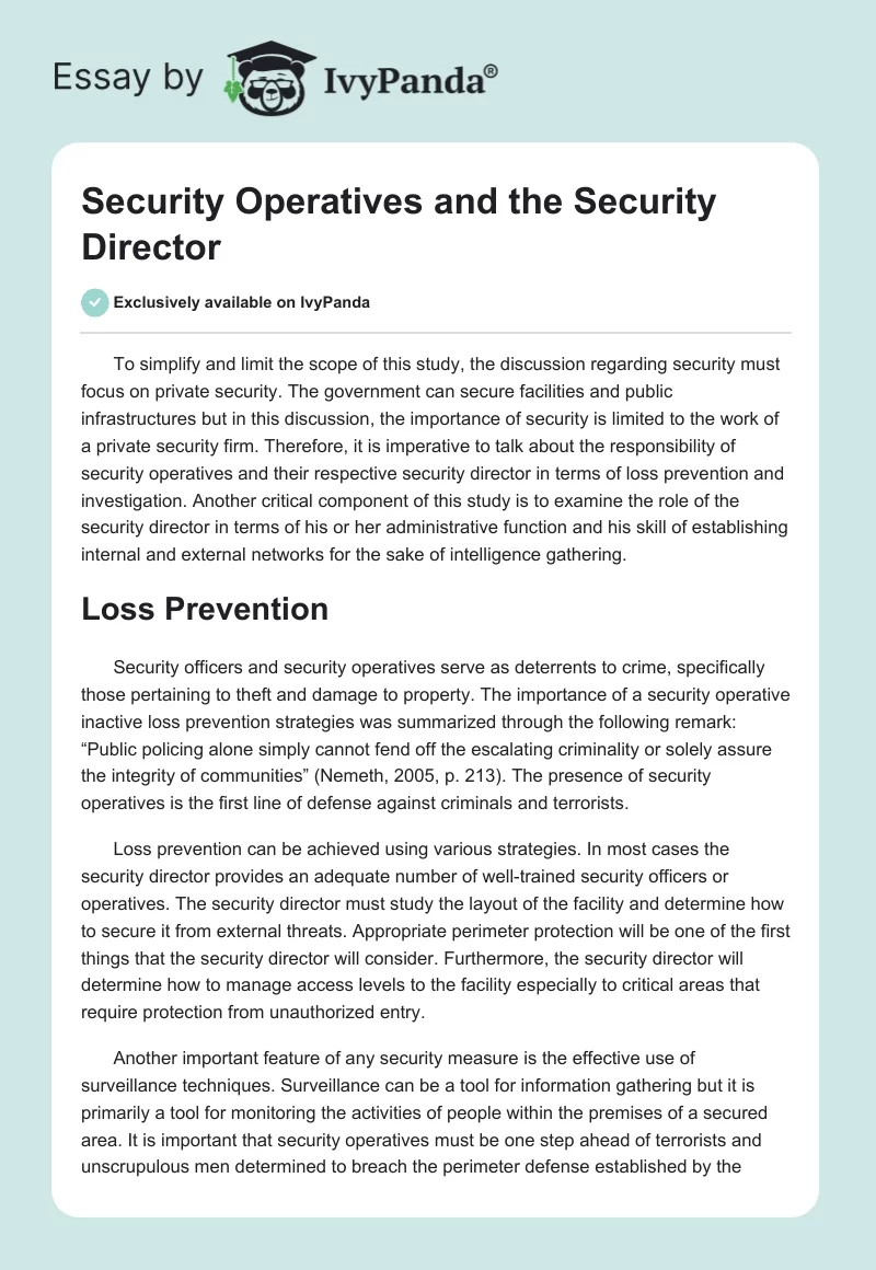 Security Operatives and the Security Director. Page 1