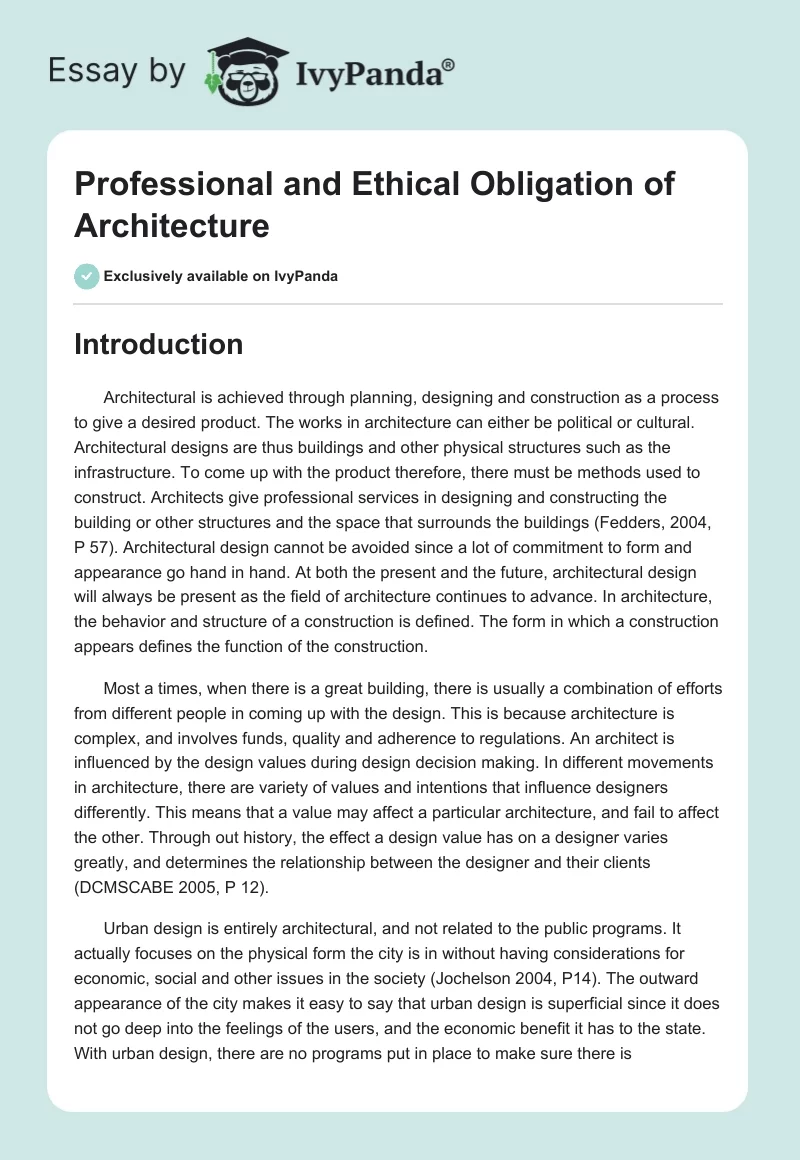 Professional and Ethical Obligation of Architecture. Page 1