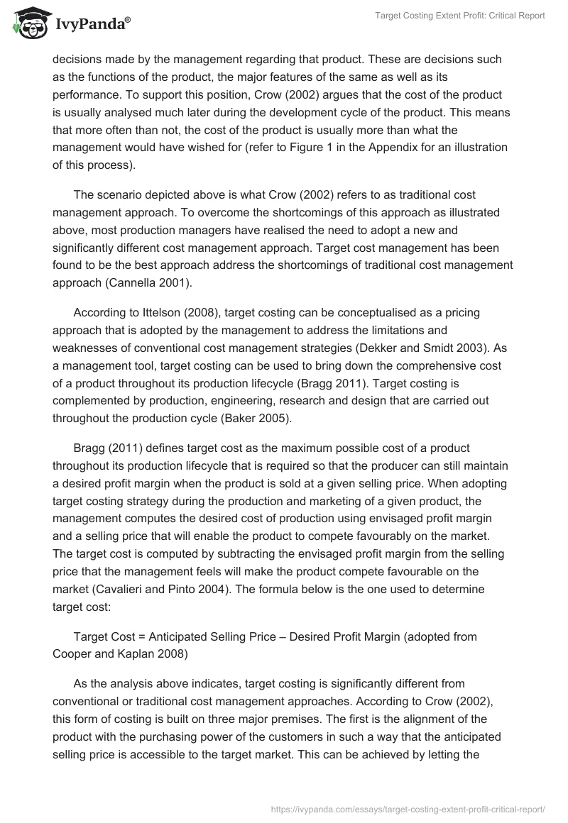 Target Costing Extent Profit: Critical Report. Page 2