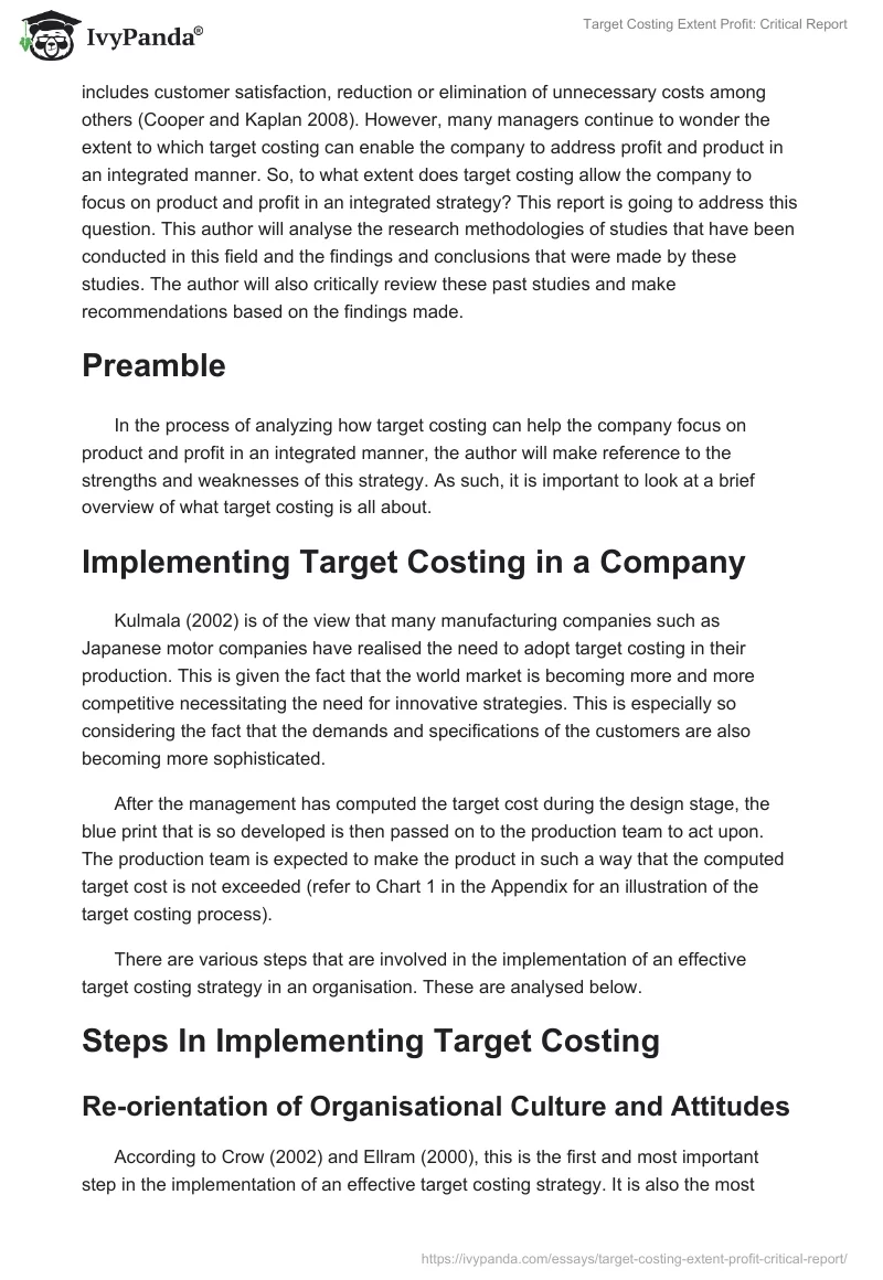 Target Costing Extent Profit: Critical Report. Page 4