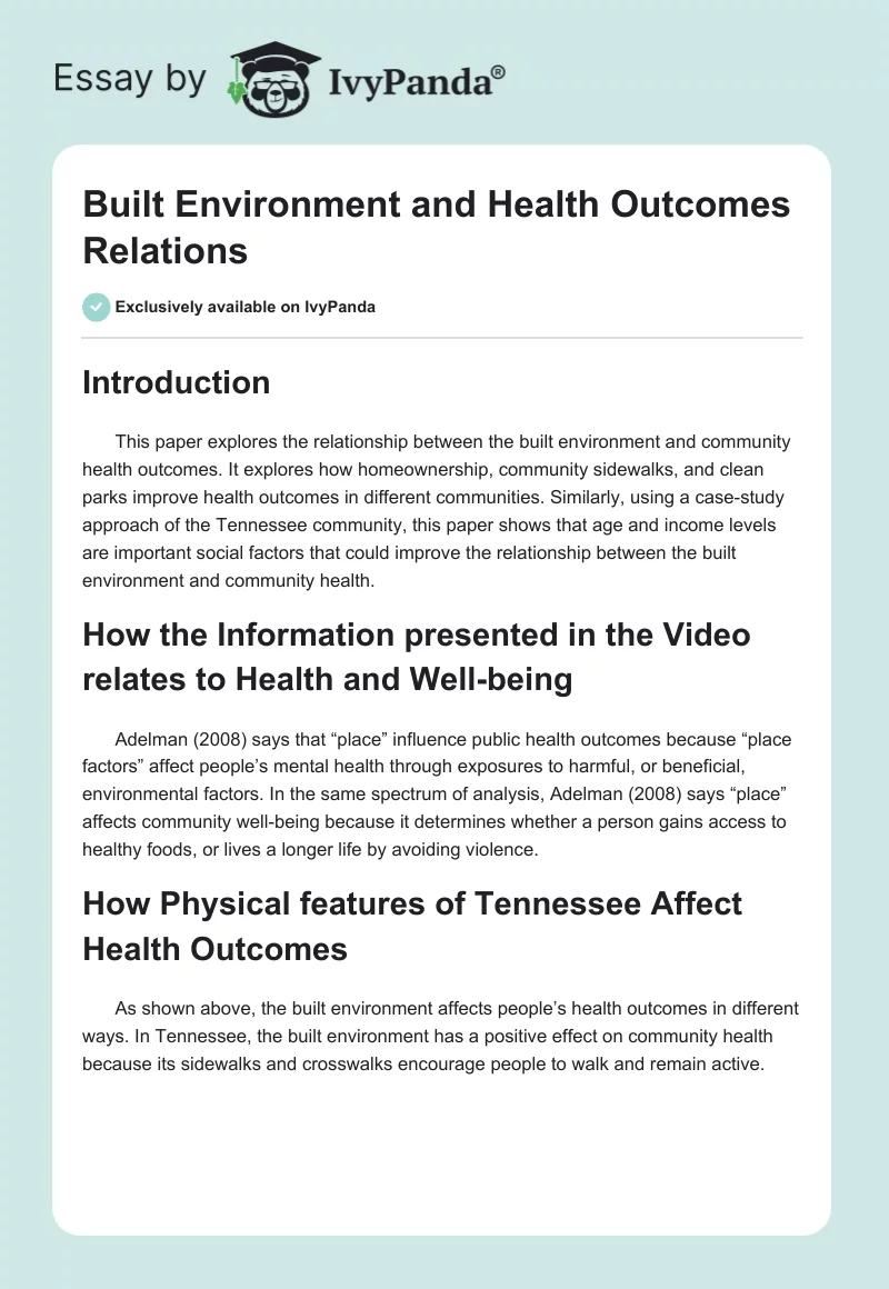 Built Environment and Health Outcomes Relations. Page 1