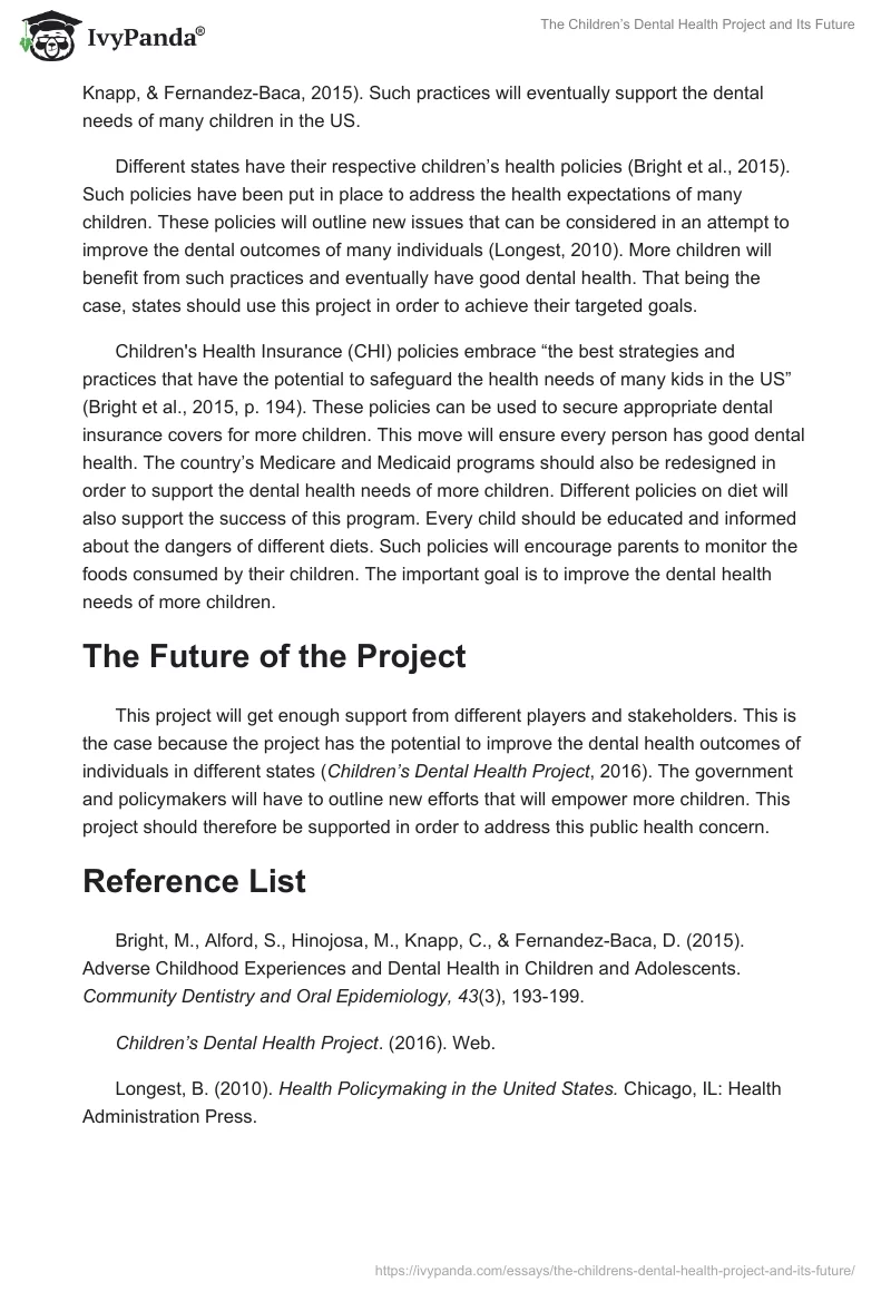 The Children’s Dental Health Project and Its Future. Page 2