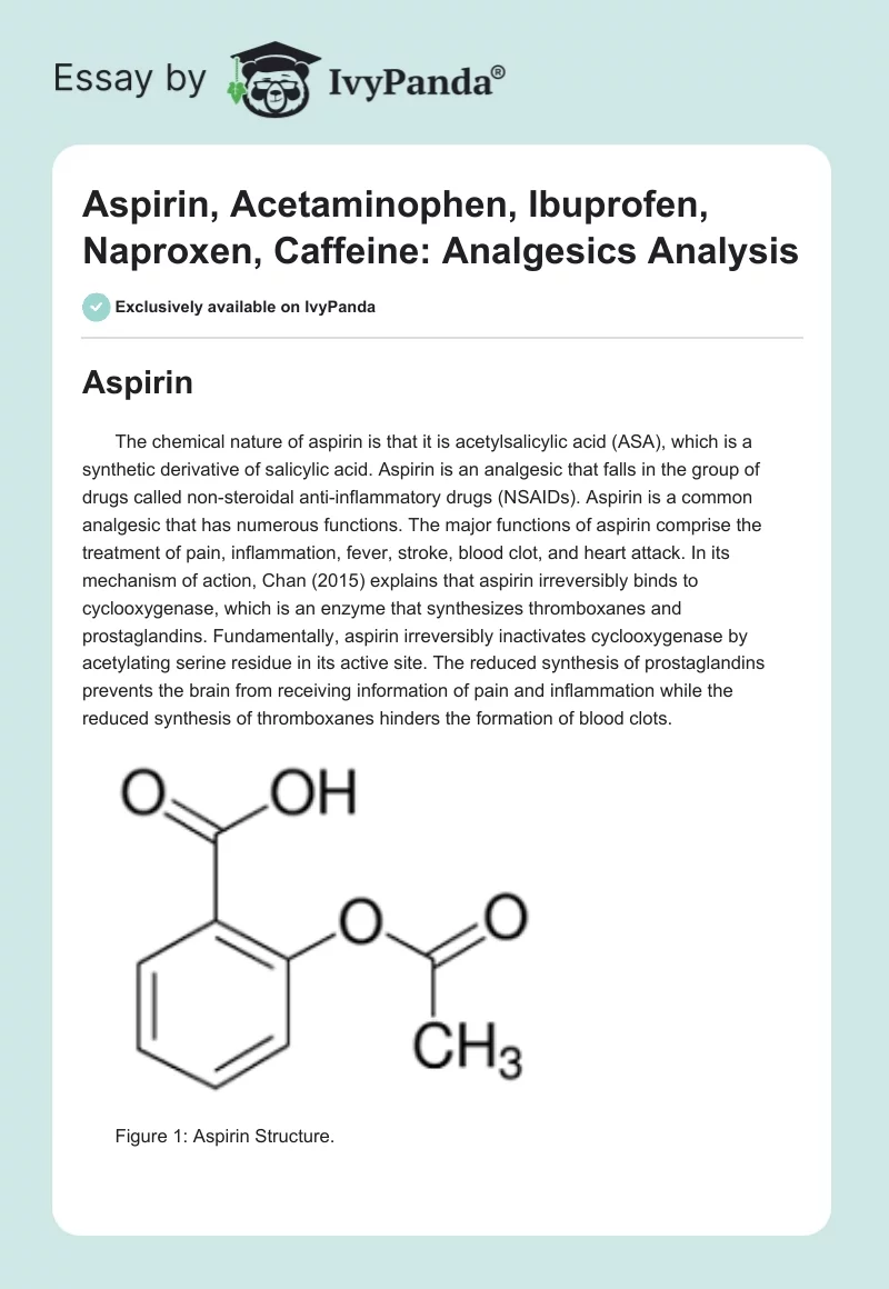 Aspirin, Acetaminophen, Ibuprofen, Naproxen, Caffeine: Analgesics Analysis. Page 1