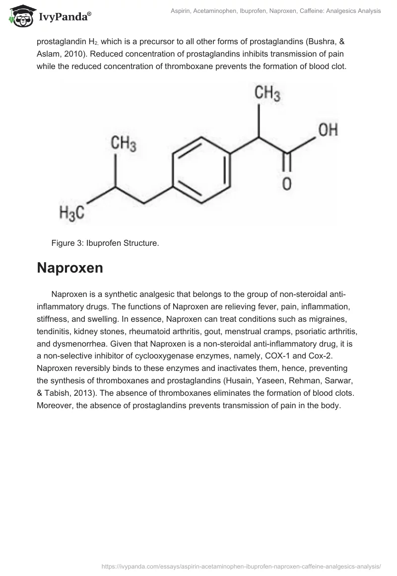 Aspirin, Acetaminophen, Ibuprofen, Naproxen, Caffeine: Analgesics Analysis. Page 3